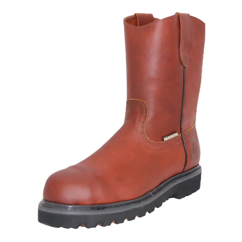 Comfortable Hiking Sandals Men's 9" Pull-On Steel Toe Leather Work Boot-410