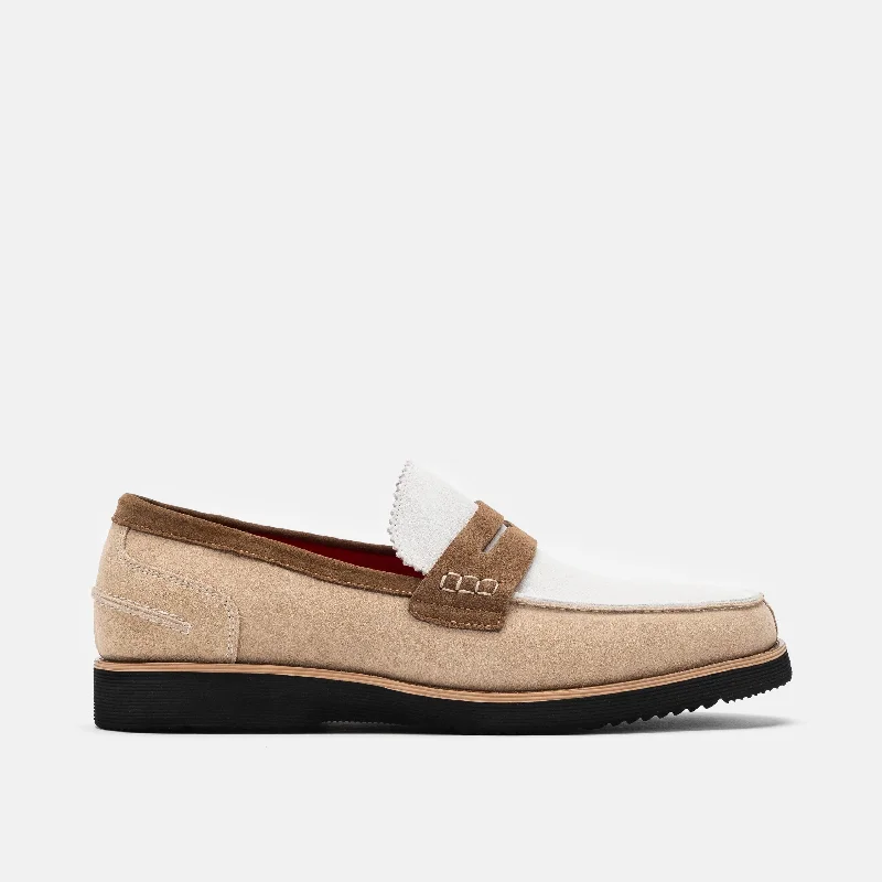Stylish Boots For Sale Abe Camel/White Suede Penny Loafers