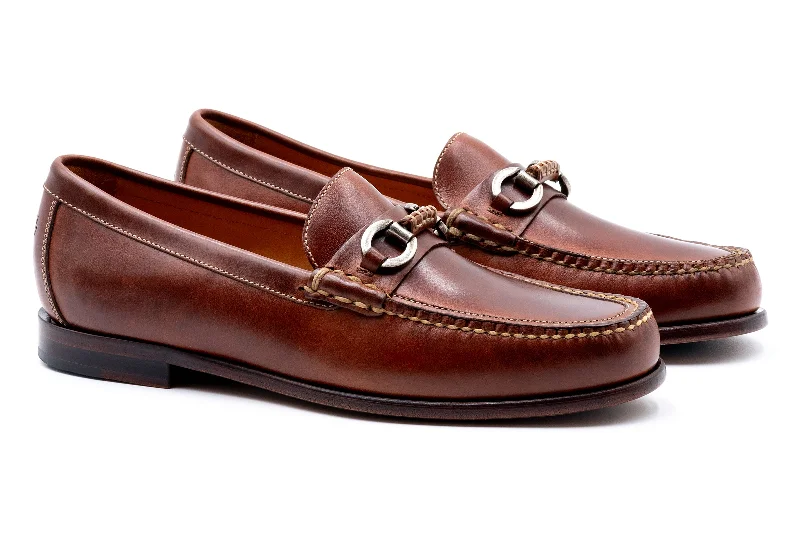 Stylish Work Sneakers Old Row Oiled Saddle Leather Horse Bit Loafers - Cigar