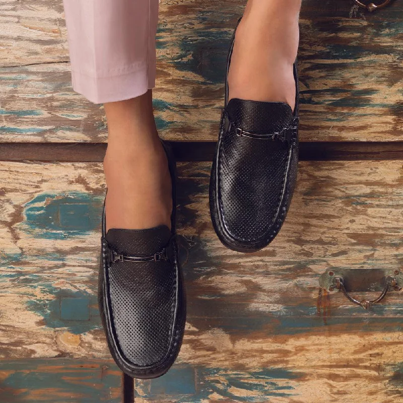 Trendy Platform Sneakers The Open-2 Black Men's Leather Loafers Tresmode