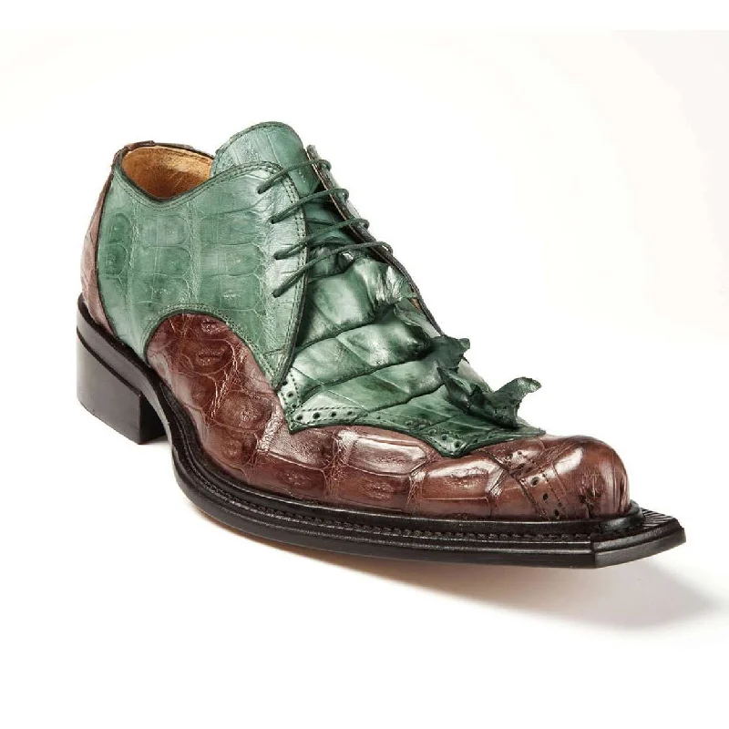 Luxury Running Shoes Mauri Designer Shoes 44209 Men's Brown & Green Hornback Tail & Baby Croc Oxfords (MA4614) Luxury Running Shoes Mauri Designer Shoes 44209 Men's Brown & Green Hornback Tail & Baby Croc Oxfords (MA4614)