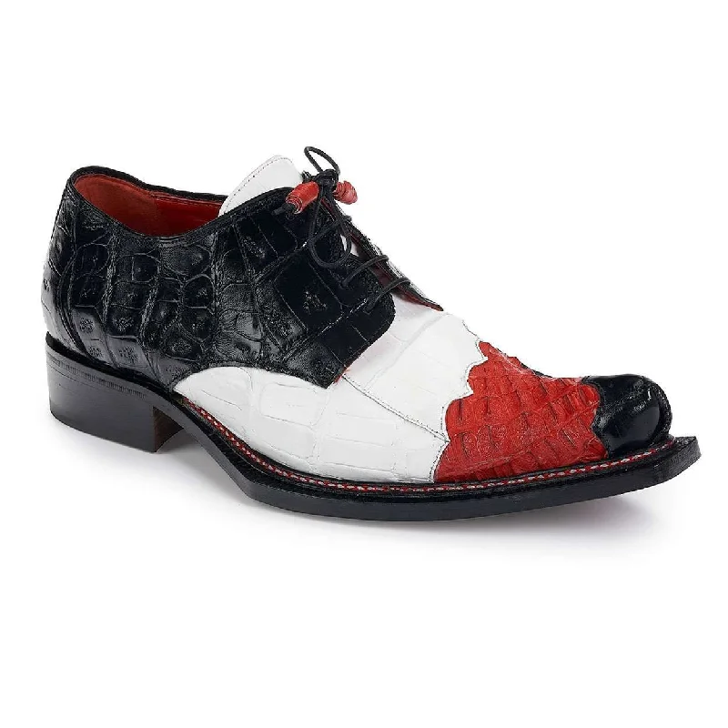 Cozy Casual Shoes Mauri Designer Shoes Exotic Skin Men's Baby Croc & Hornback Crocodile Black, White & Red Oxfords 44207 (MA4934) Cozy Casual Shoes Mauri Designer Shoes Exotic Skin Men's Baby Croc & Hornback Crocodile Black, White & Red Oxfords 44207 (MA4934)