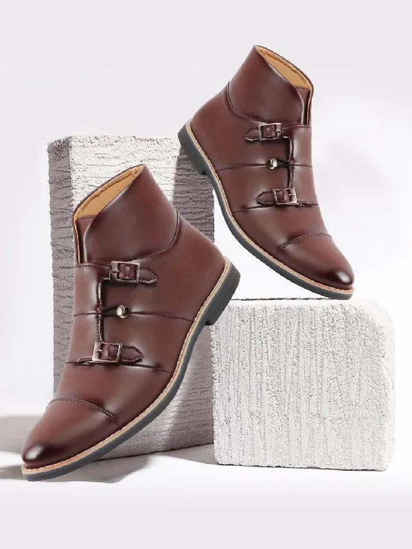 High Quality Sneakers Men Brown Monk Double Strap Ankle Party Wear Shoes with TPR Welted Sole High Quality Sneakers Men Brown Monk Double Strap Ankle Party Wear Shoes with TPR Welted Sole