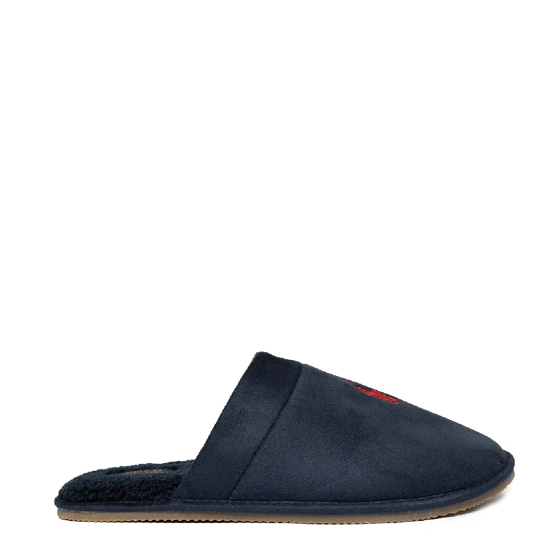 Durable Work Boots Polo Ralph Lauren Klarence Micro Suede Scuff Slipper Navy / Red PP
