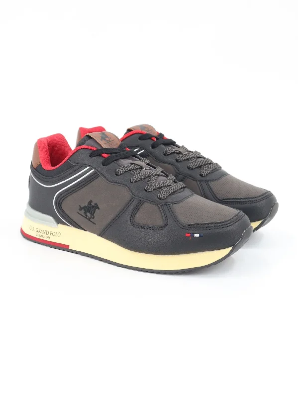Stylish Boots For Sale Men's Brand Logo Embroidered Sneakers,Black/Brown