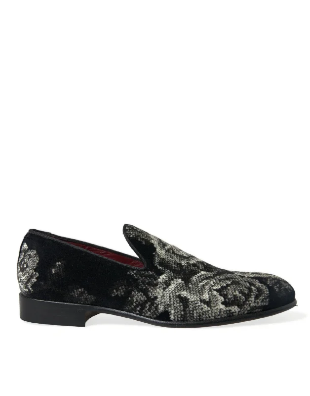 Comfortable Formal Footwear Dolce & Gabbana Elegant Floral Velvet Men's Loafers