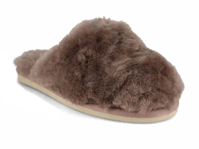 Fashionable Summer Shoes Thies Women Slippers 'Fluffy Shearling', elephant grey