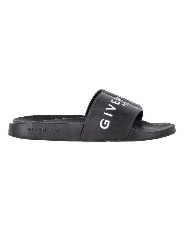 Durable Work Boots Givenchy Logo Slides in Black Rubber