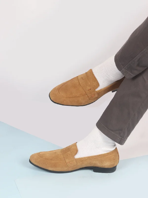 Designer Sneakers For Sale Men Tan Suede Leather Penny Loafer Shoes