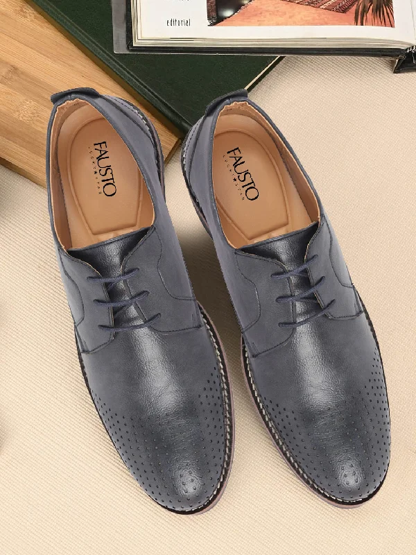 Trendy Loafers For Sale Men Navy Blue Cap Toe Formal/Office Lace Up Dress Shoes