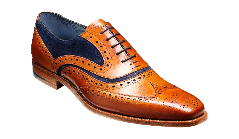 Fashion Sneakers For Work Barker McClean Classic Full Brogue Oxford Shoe - Cedar Calf / Navy Suede
