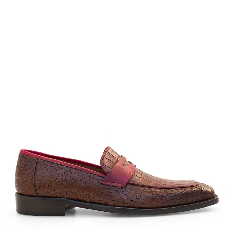Formal Leather Shoes Croco-Embossed Leather Penny Loafer