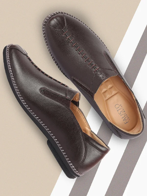 Eco-Friendly Sneakers Men Brown Casual Cap Toe Hand Stitched Slip On Shoes