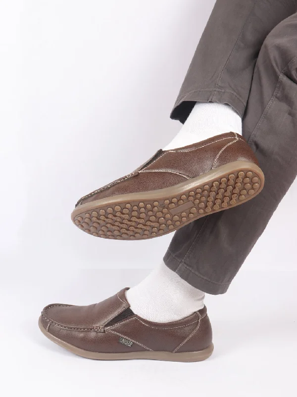 Stylish Work Sneakers Men Brown Side Stitched Casual Comfort Slip On Loafer Shoes