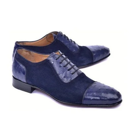 Comfortable Formal Footwear Corrente C00015-6708 Men's Shoes Navy Ostrich / Suede Leather Oxfords (CRT1487) Comfortable Formal Footwear Corrente C00015-6708 Men's Shoes Navy Ostrich / Suede Leather Oxfords (CRT1487)