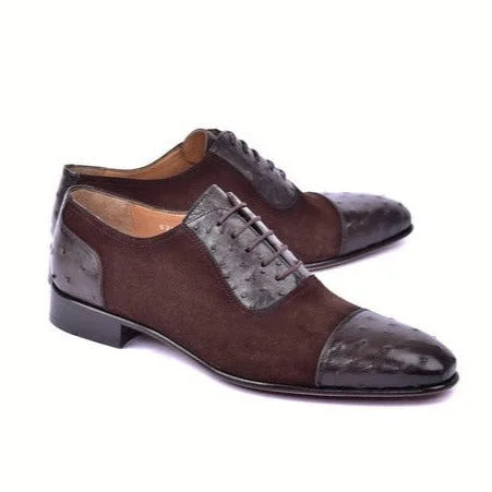 Fashionable Sneakers Collection Corrente C00014-6708 Men's Shoes Brown Ostrich / Suede Leather Oxfords (CRT1486) Fashionable Sneakers Collection Corrente C00014-6708 Men's Shoes Brown Ostrich / Suede Leather Oxfords (CRT1486)