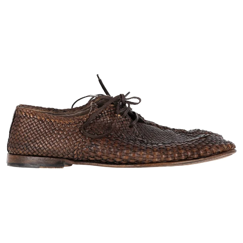 Sporty Hiking Shoes Dolce & Gabbana Lace-up Woven Derby Shoes in Brown Calfskin Leather