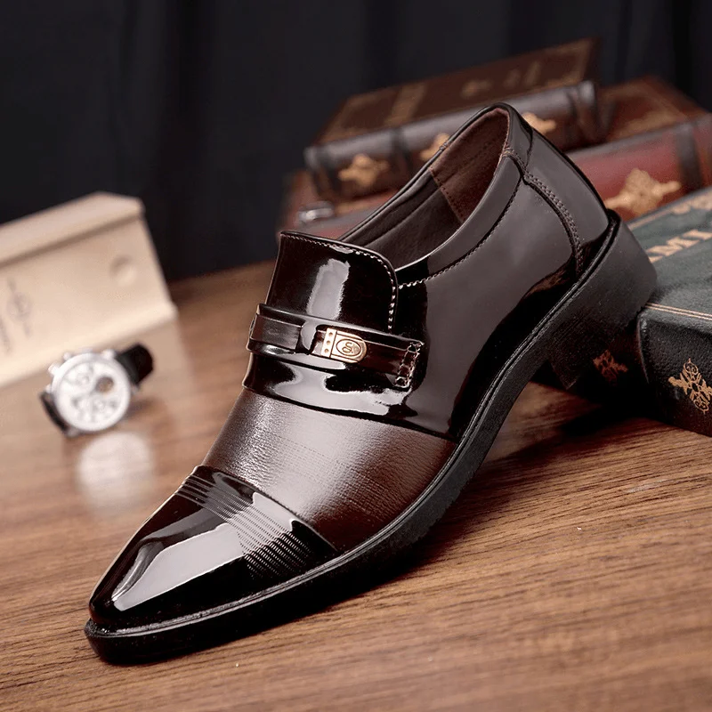 Chic High Heels Collection Men Leather Breathable Comfy Soft Sole Pointy Toe Dress Oxford Casual Business Shoes
