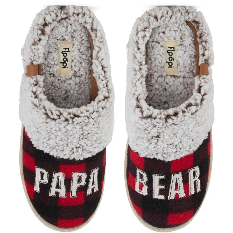 Comfortable Athletic Shoes Mens "Papa Bear" Buffalo Plaid Two-Tone Faux Fur Clog Slipper