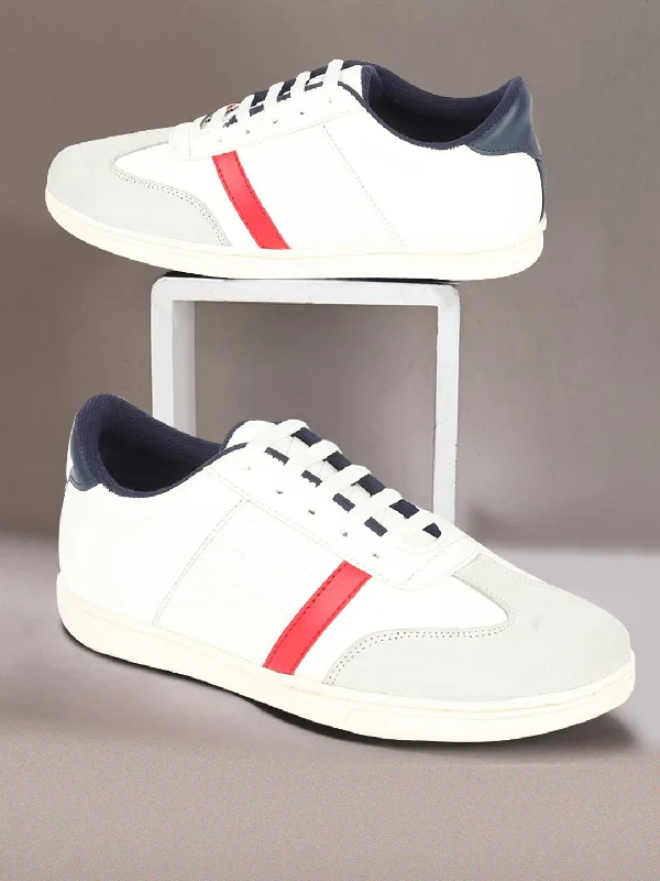 Best Sneakers For Running Men White Embellished Strip Breathable Upper PU Suede Leather Lace Up Sneakers Shoes