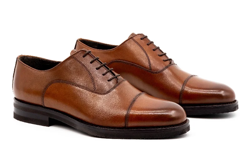 Trendy High Top Sneakers Campania Italian Calf Leather Cap Toe - Whiskey
