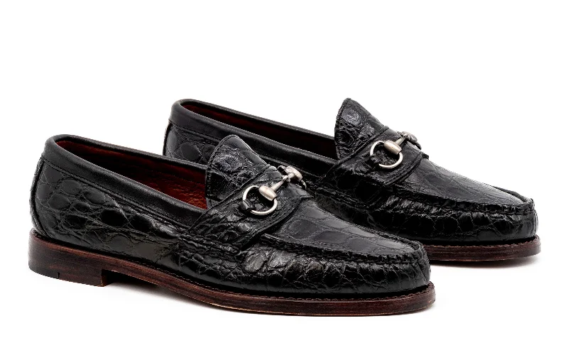 Waterproof Snow Boots Jacob American Alligator Horse Bit Loafers - Black
