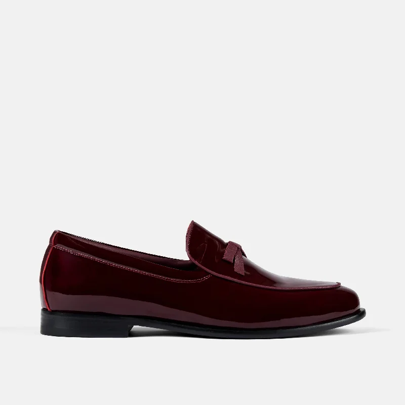 Trendy Platform Sneakers Odell Burgundy Patent Leather Belgian Loafers