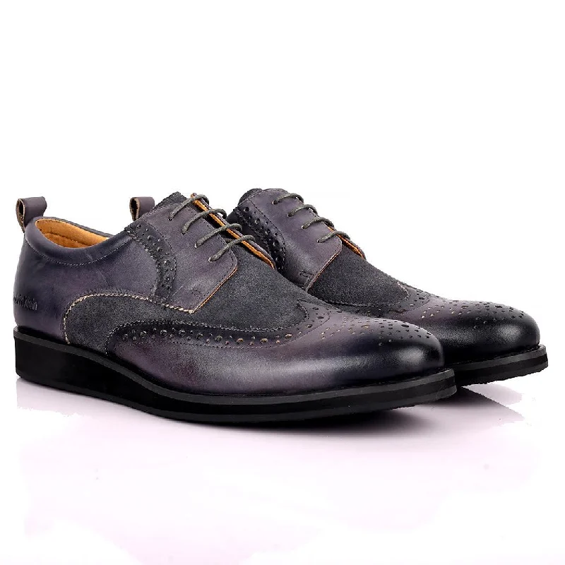 Comfortable Platform Shoes CK Classic Brogue And Half Suede Designed Leather Shoe - Grey Comfortable Platform Shoes CK Classic Brogue And Half Suede Designed Leather Shoe - Grey