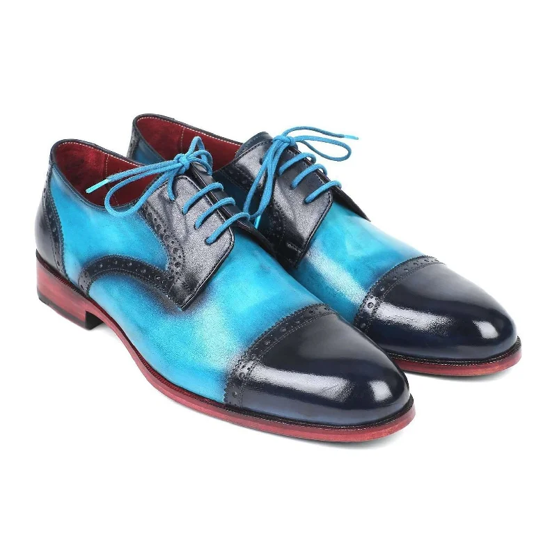 Warm Hiking Boots Paul Parkman Handmade Designer Shoes Two Tone Cap-Toe Derby Designer Shoes Blue & Turquoise Oxfords (PM5851) Warm Hiking Boots Paul Parkman Handmade Designer Shoes Two Tone Cap-Toe Derby Designer Shoes Blue & Turquoise Oxfords (PM5851)