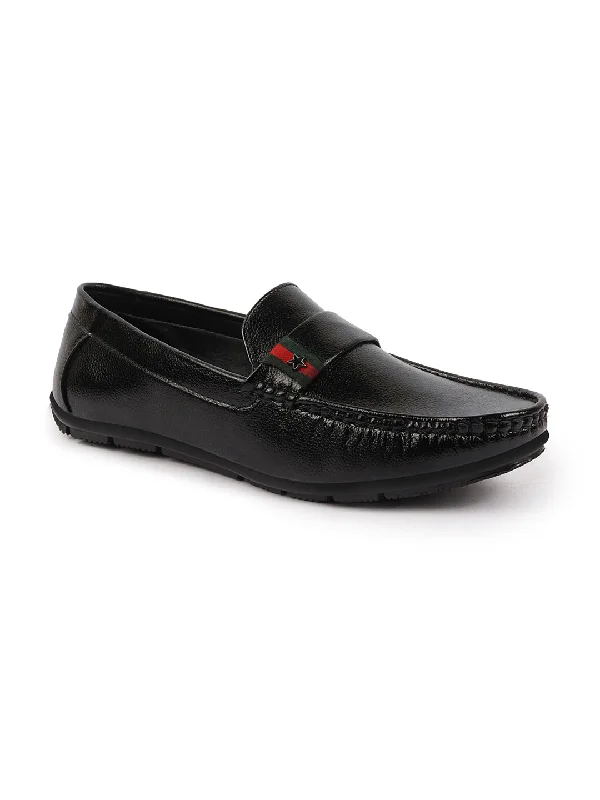 Durable Work Boots Basics Men Black Textured Design Outdoor Classic Moccasin Loafer Shoes