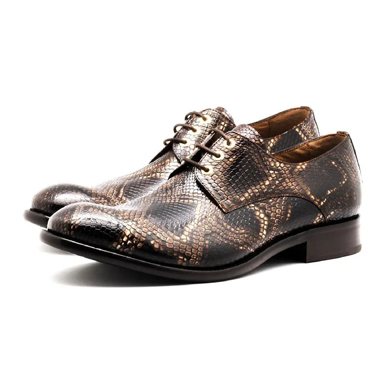 Best Running Sneakers Mister Garin 40178 Men's Shoes Brown Snake Print Leather Derby Oxfords (MIS1133)