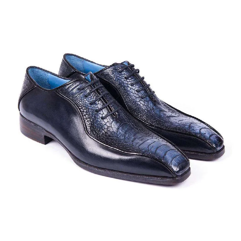 Comfortable Winter Sneakers Paul Parkman Handmade Designer Shoes Men's Navy Ostrich Leg & Calfskin Bicycle Toe Oxfords (PM5810) Comfortable Winter Sneakers Paul Parkman Handmade Designer Shoes Men's Navy Ostrich Leg & Calfskin Bicycle Toe Oxfords (PM5810)
