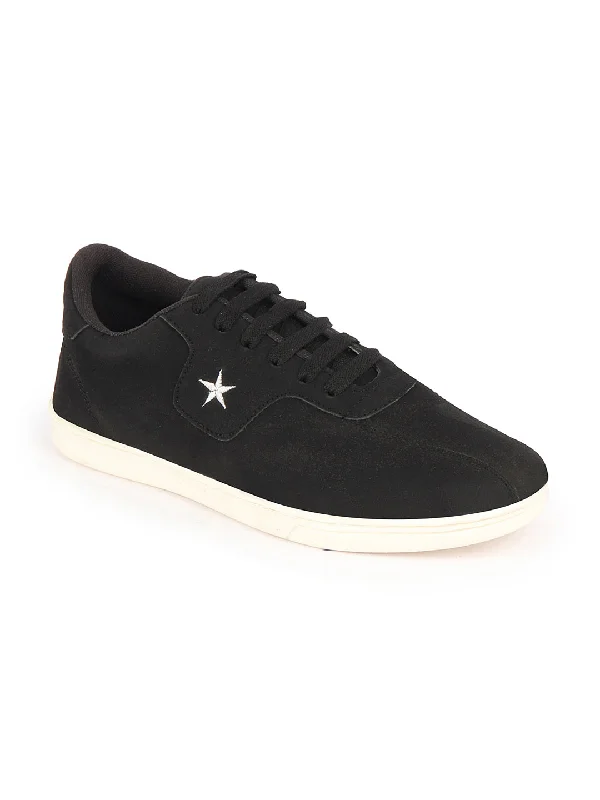 Classic Flat Shoes Men Black Classic Embroidery Star Upper Soft Suede Leather Lace Up Sneakers Shoes