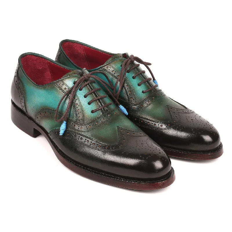 Sporty Casual Shoes Paul Parkman Men's Brown & Green Calf-Skin Leather Wing-tip Good Year Welted Oxfords 027-BRWGRN (PM6175) Sporty Casual Shoes Paul Parkman Men's Brown & Green Calf-Skin Leather Wing-tip Good Year Welted Oxfords 027-BRWGRN (PM6175)