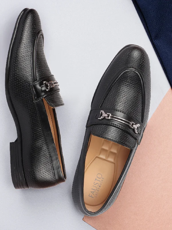 Designer Boots Collection Men Black Horsebit Buckle Textured Comfort Formal/Dress Loafer Shoes Designer Boots Collection Men Black Horsebit Buckle Textured Comfort Formal/Dress Loafer Shoes