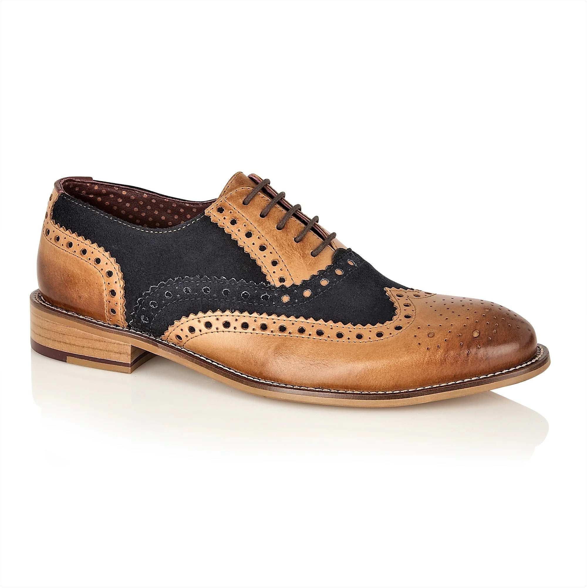 Comfortable Athletic Shoes Gatsby Brogue Tan / Navy Wide Fit