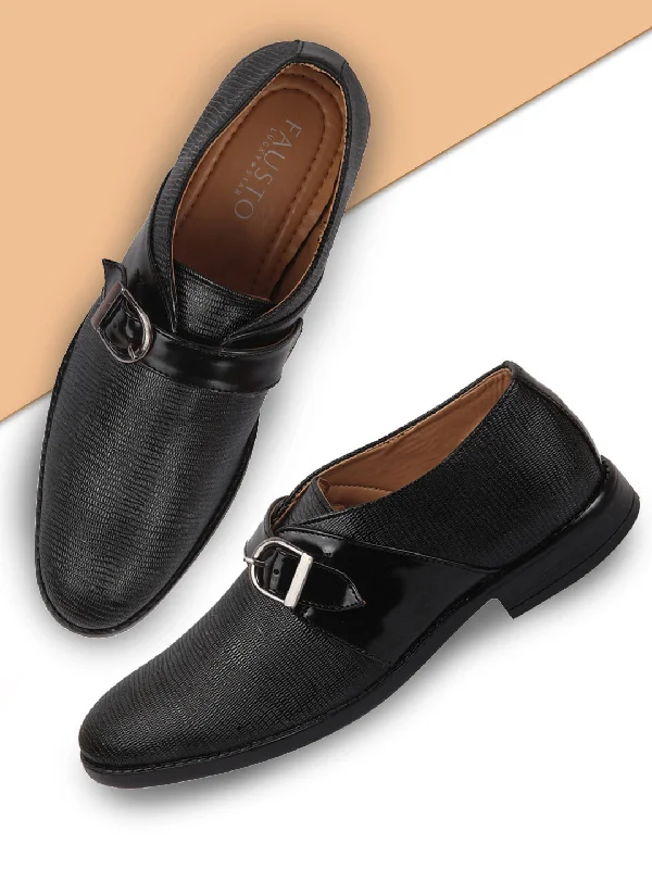 Lightweight Snow Boots Men Black Monk Single Strap Party Wear Shoes