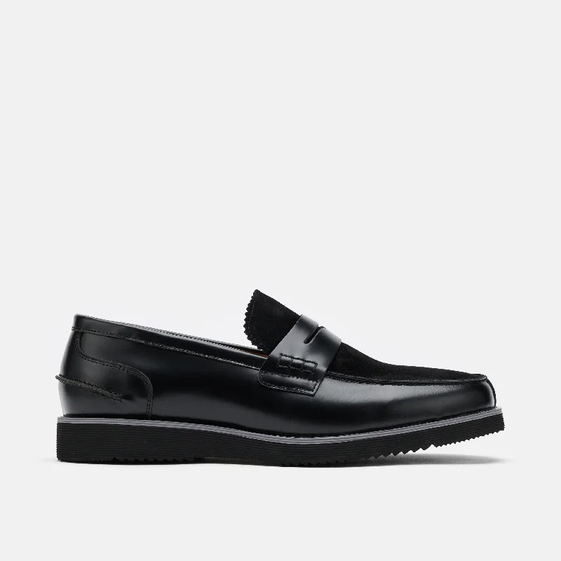 Running Shoes For Men Abe Black Leather Penny Loafers