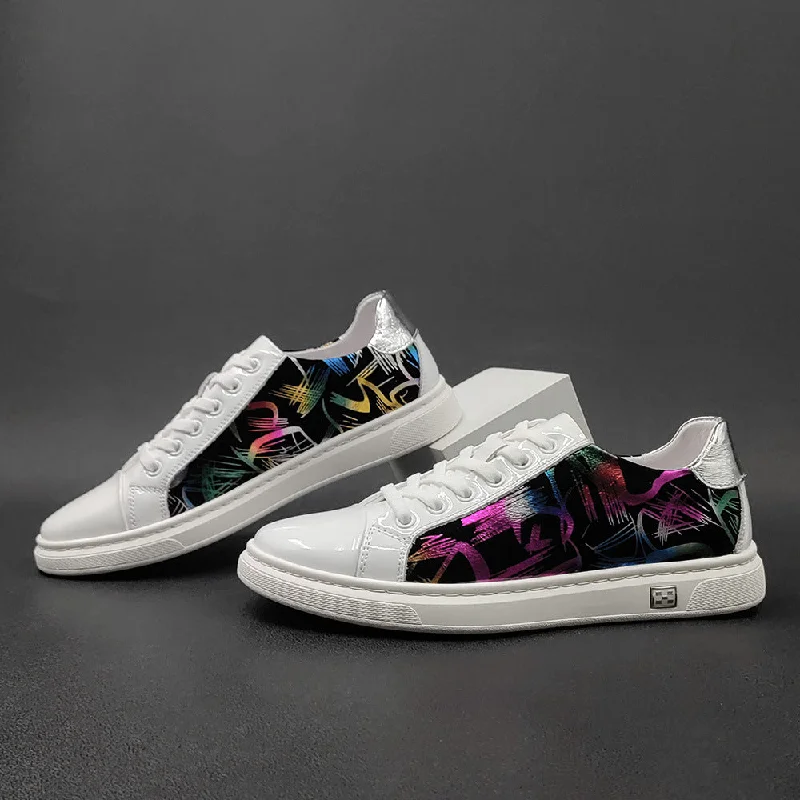 Casual Sports Footwear Men Stylish Fashion Print Leather Flat Casual Shoes