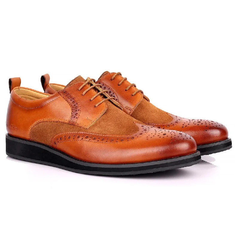 Fashionable Loafers For Sale CK Classic Brogue And Half Suede Designed Leather Shoe - Brown Fashionable Loafers For Sale CK Classic Brogue And Half Suede Designed Leather Shoe - Brown