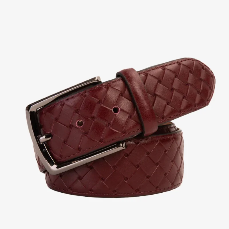 Comfortable Loafers For Men The Turan Burgundy Woven Leather Belt