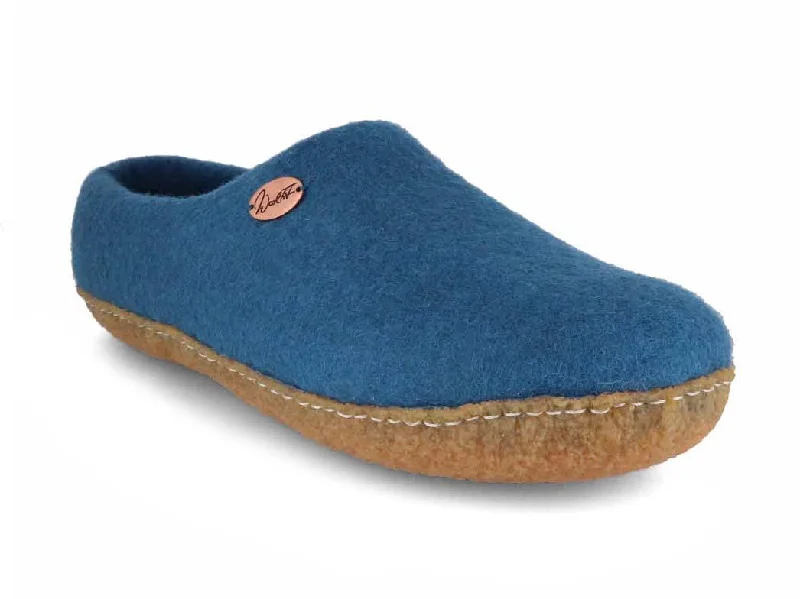 High Fashion Sneakers WoolFit® 'Footprint' handmade Slippers with Rubber Sole, blue