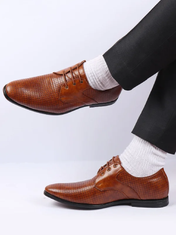 Waterproof Loafers Men Tan Pattern Design Formal/Office Lace Up Shoes