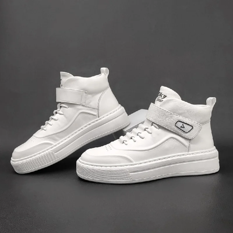 Waterproof Snow Boots Men Minimalist Pure White High Top Leather Casual Shoes