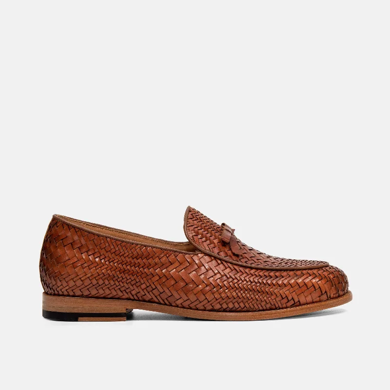 Lightweight Hiking Shoes Odell Caramel Woven Leather Belgian Loafers
