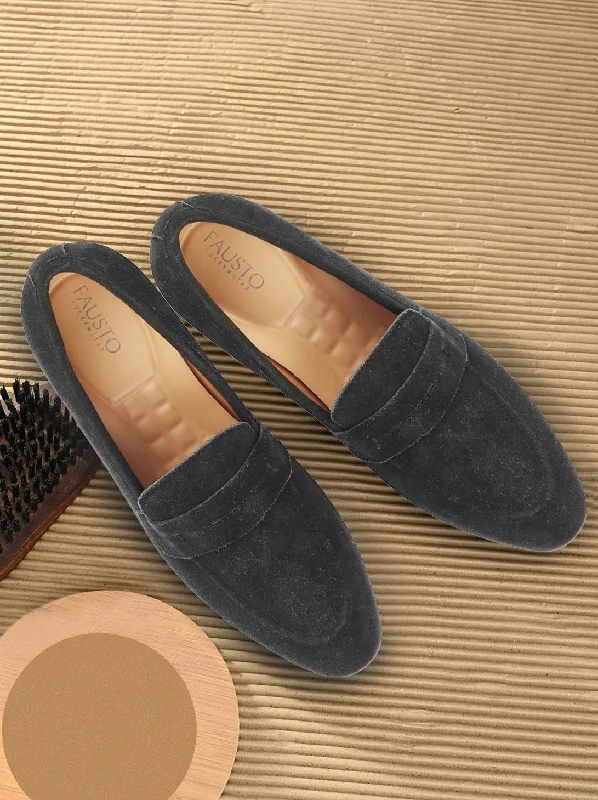 Waterproof Snow Boots Men Black Suede Leather Penny Loafer Shoes