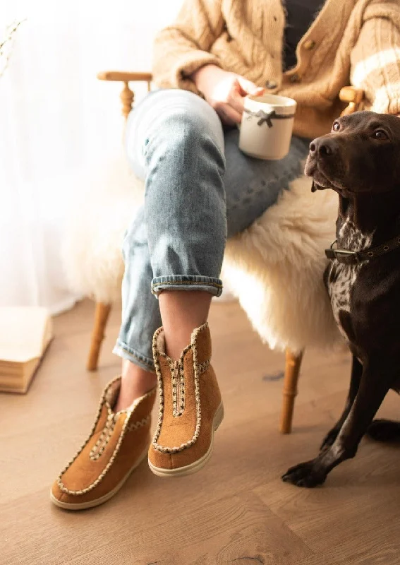 Fashionable Work Boots Tan Wool Slipper Boots