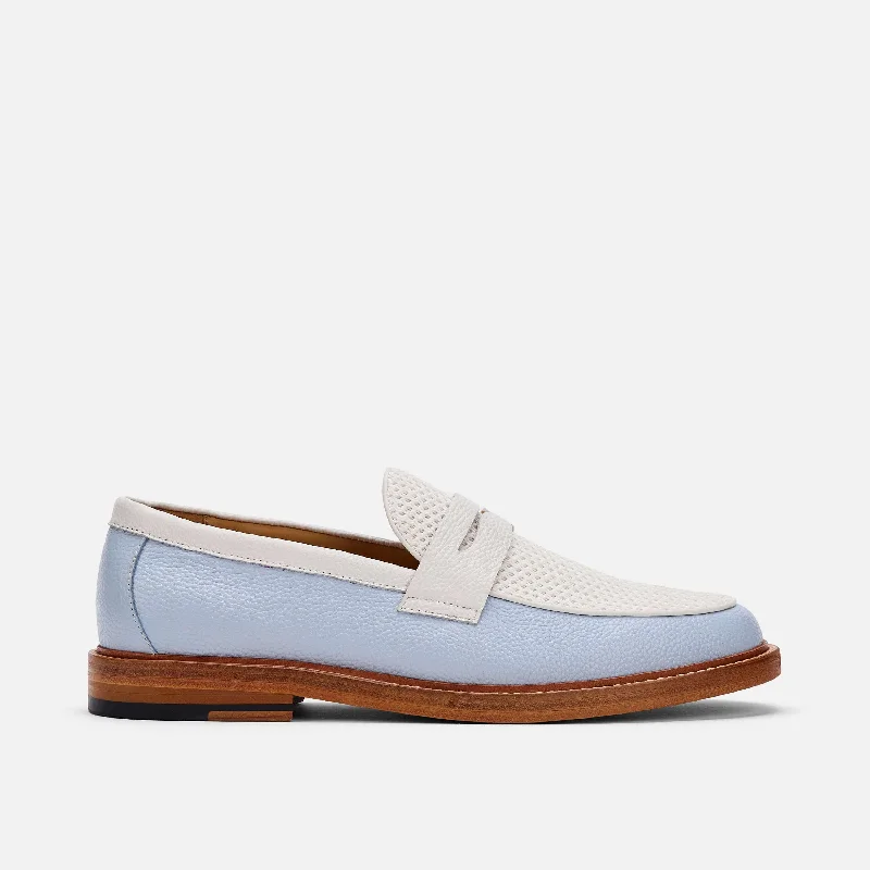 Comfortable Slippers For Home Calum Columbia Blue Leather Penny Loafers