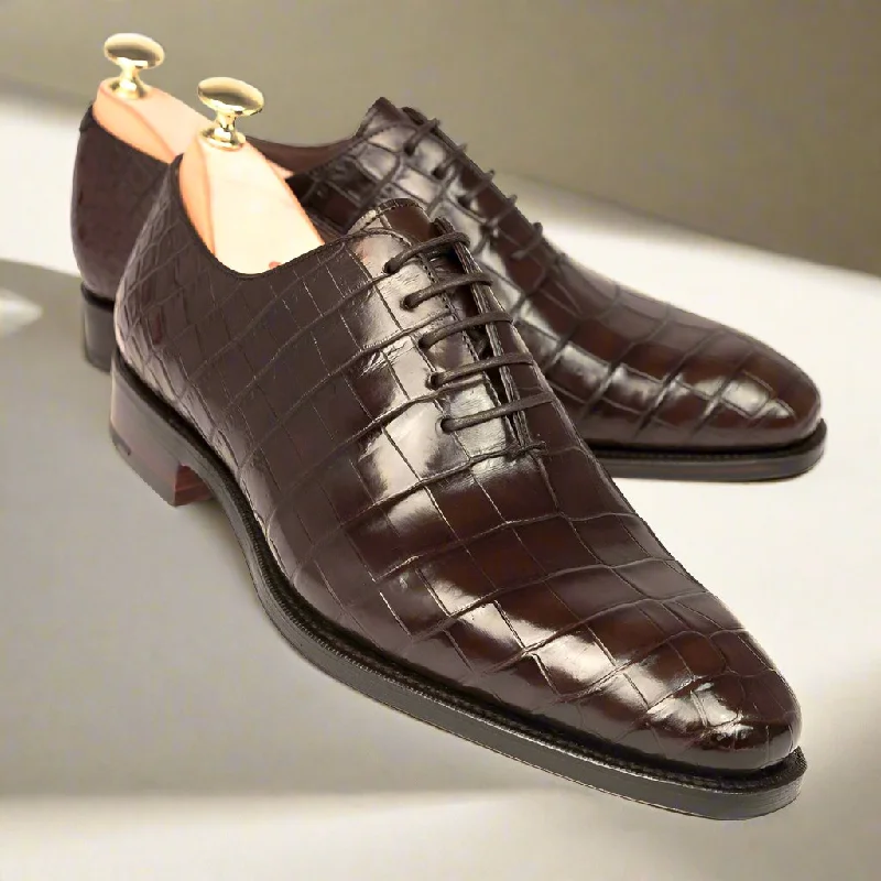 High Fashion Sneakers Louie Dark Brown Croco Print Wholecut
