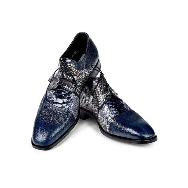 Waterproof Loafers Mauri Designer Shoes Men's Designer Shoes Pebble Grain Calf & Snakeskin Blue Oxfords Art 4694 (MA4704) Waterproof Loafers Mauri Designer Shoes Men's Designer Shoes Pebble Grain Calf & Snakeskin Blue Oxfords Art 4694 (MA4704)